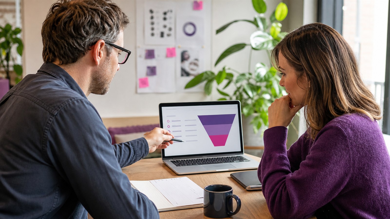 Service business team reviewing a lead generation funnel