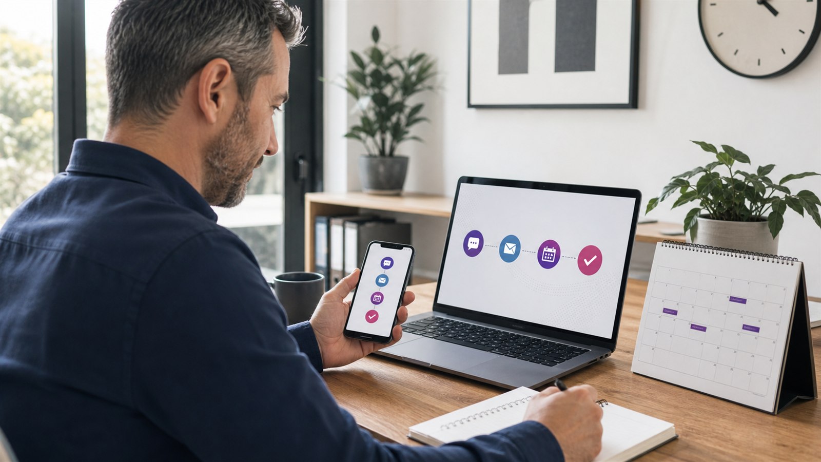 Business owner reviewing an automated enquiry and appointment workflow